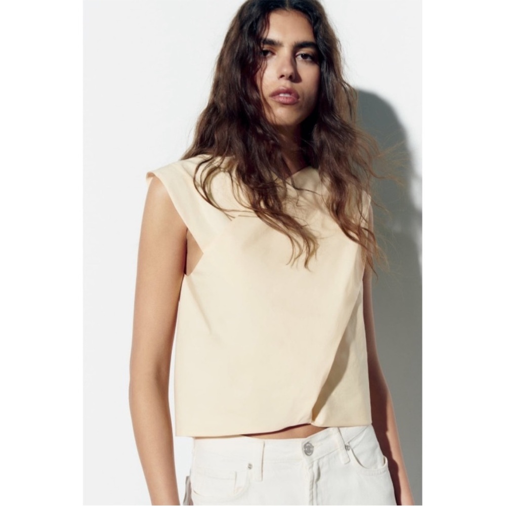 Zara Cream Sleeveless Draped Tank Top